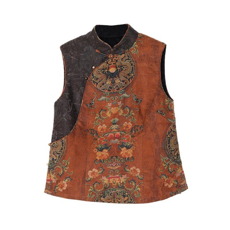 

Новый зимний стиль Пряжа Fragrant Cloud Контрастный цвет Хлопковый жилет Ретро темперамент Воротник-стойка Приталенный Многослойный Без рукавов Заколка-лошадка для женщин 4XL