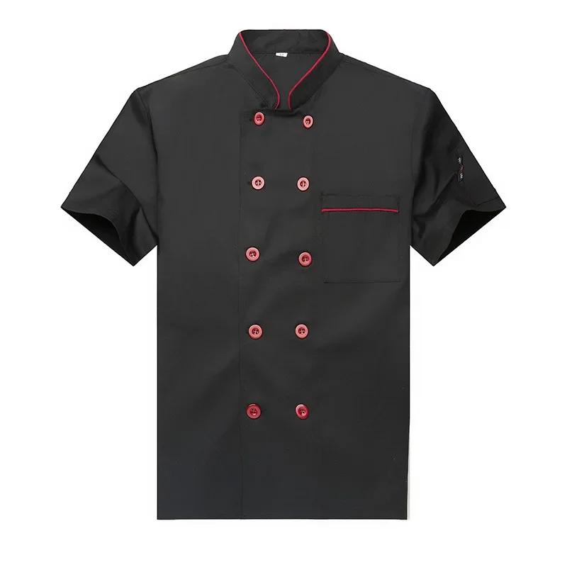 Solid Color Chef Coat for Hotel Restaurant Workwear Short Long Sleeve Breathable Summer Kitchen Uniform Chef Jacket M чёрный
