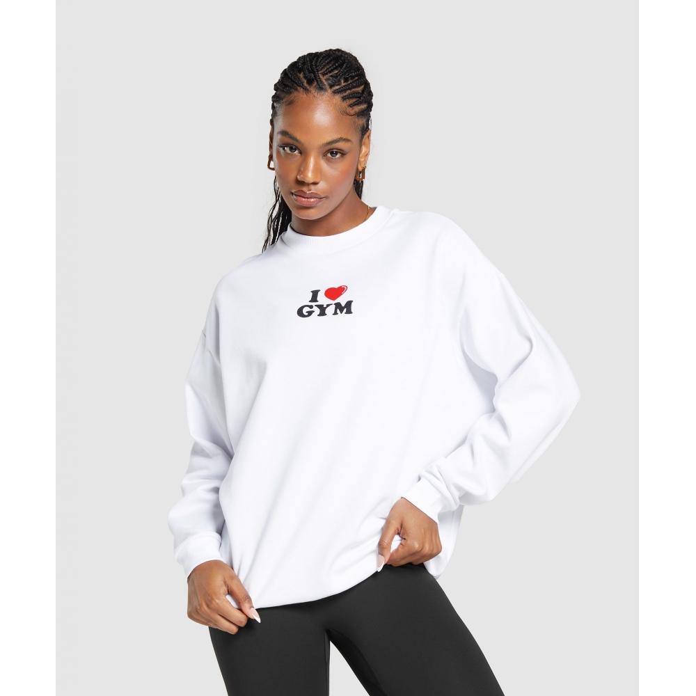 

GYMSHARK I Heart Gym Oversized Sweatshirt White B8A8L WB57