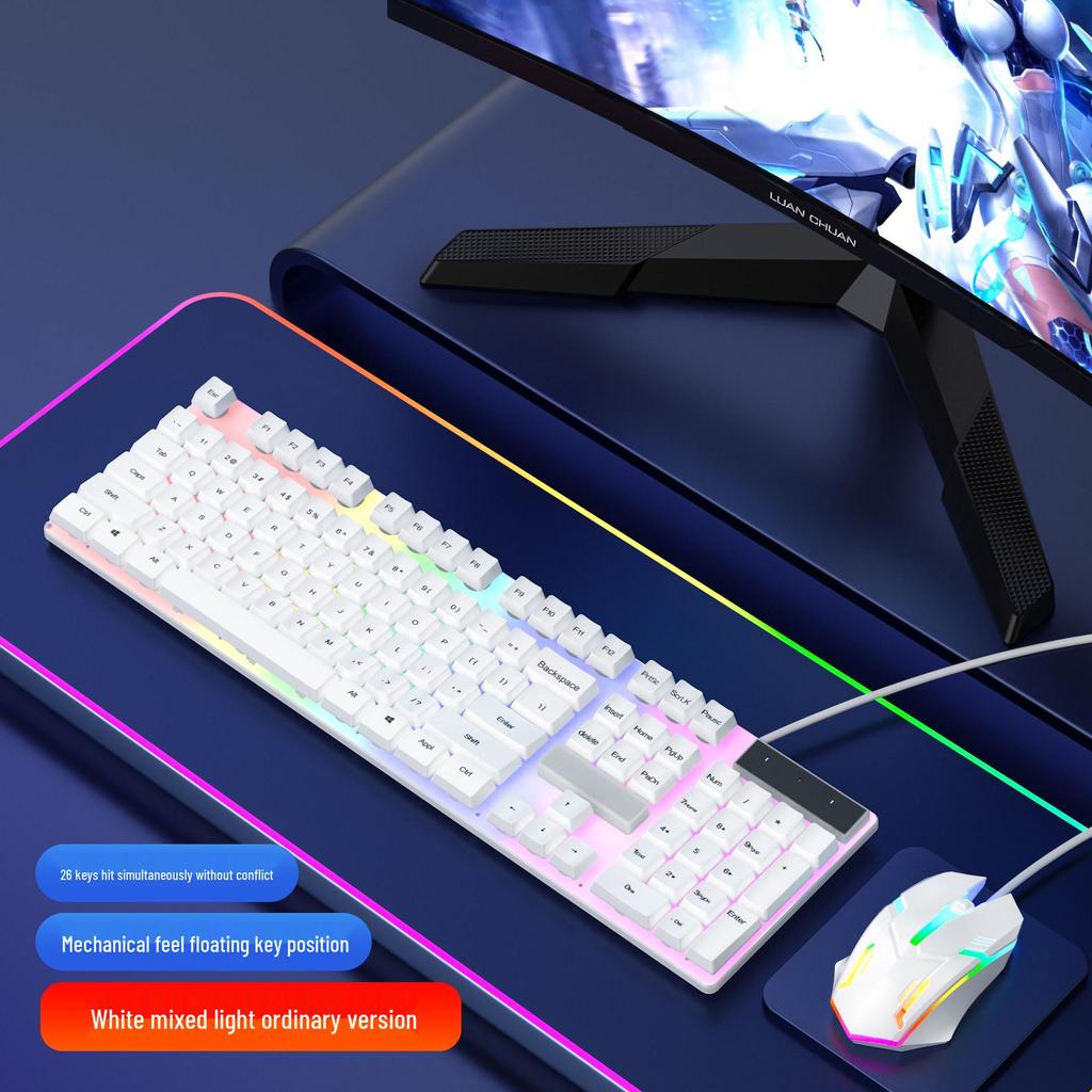 USB Wired Gaming Keyboard & Mouse Set - Mechanical Feel, Universal for Desktop & Laptop