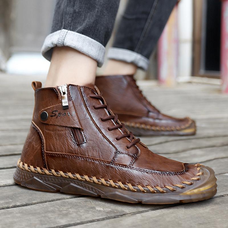 Fashion Winter Mens Outdoor Boots Luxury Handmade Leather Platform Hking Boots for Men Casual Shoes High Quality Warm Male Ankle Boots