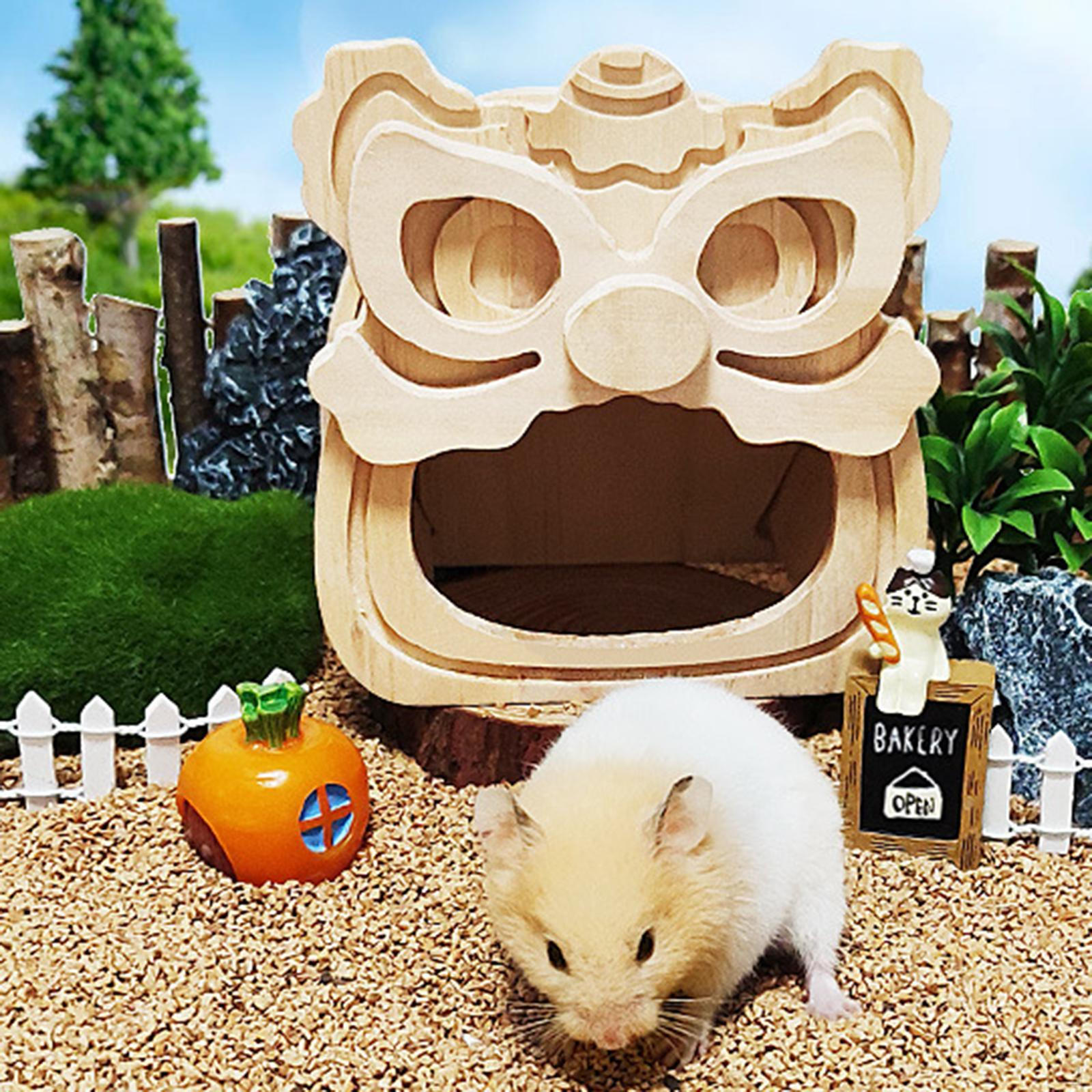 Hamster Wooden House Handcrafted Small Animal Hideout Hut Hideaway for Chinchilla Rat Mouse Gerbil