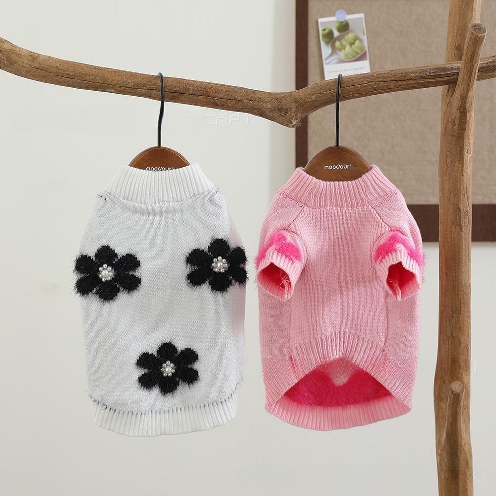 Pet Autumn and Winter Flower Sweater Soft Round Neck Base Sweaters Knitted Sweater Pet Coat Dog Clothes for Small Dogs