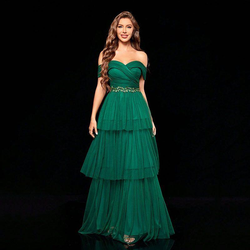 

European and American Style Evening Party Dress Green Wedding Dresses Dark green S