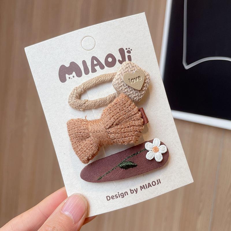 3pcs/set Ins Bow Hair Pin for Children Girl Tie Bow Floral Solid Color Hair Clips Baby Bang Side Clip Kid Girl Hair Accessories