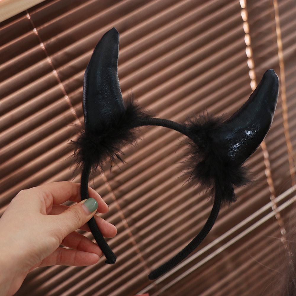 Cosplay Ox Horns Headband Black Feather Demon Hair Hoop  Halloween Costume Accessories