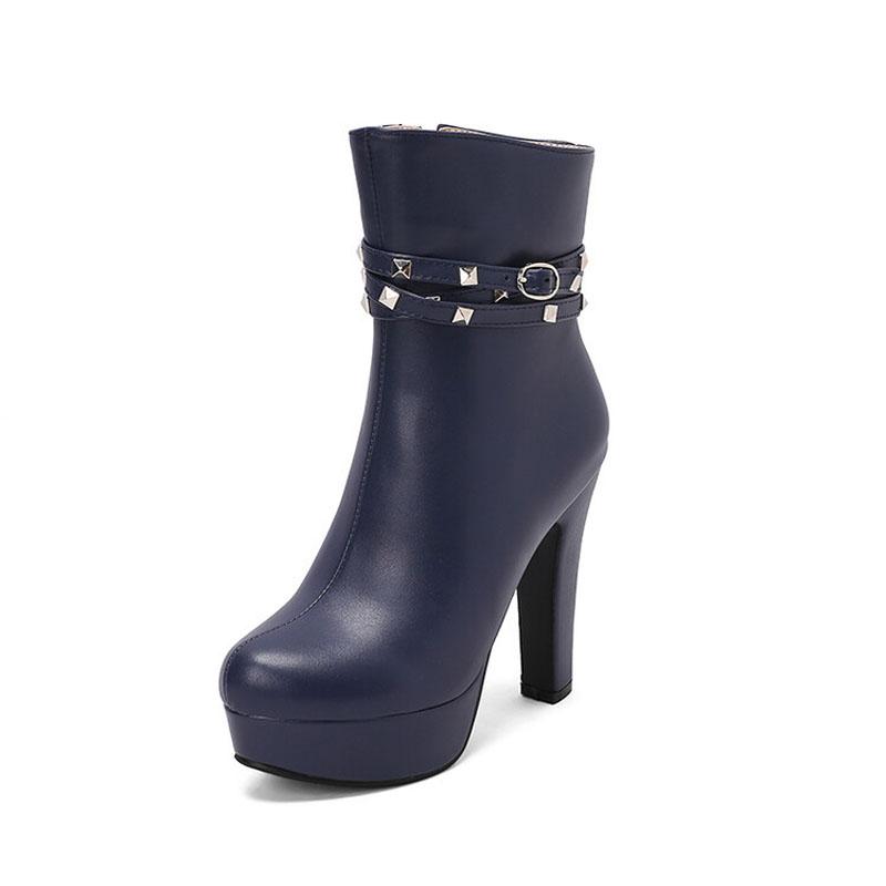 Women Platform Boots High Heels Winter Women Shoes Fashion Rivets Belt Buckle Round Toe Ankle Boots for Women Size 42 43 WSH4982