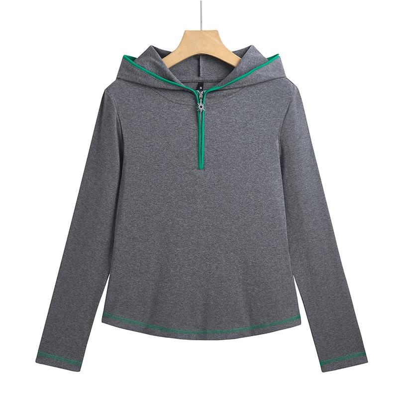 Women's Slimming Cotton Hooded Long Sleeve T-shirt - Stylish for Spring to Winter