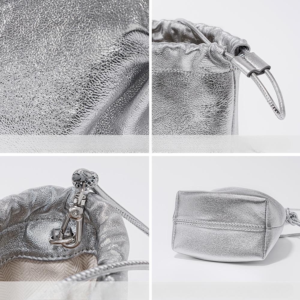 Mini Lucky Bag Kordelzug Hand-Eimerbeutel Echtes Leder Umhängetasche