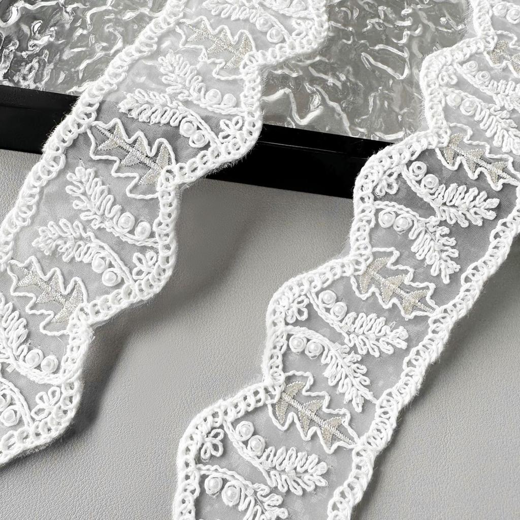 White Organza Beads Embroidery Wavy Barcode Clothing Cuffs Waist Jewelry Decorative Accessories Lace Accessories