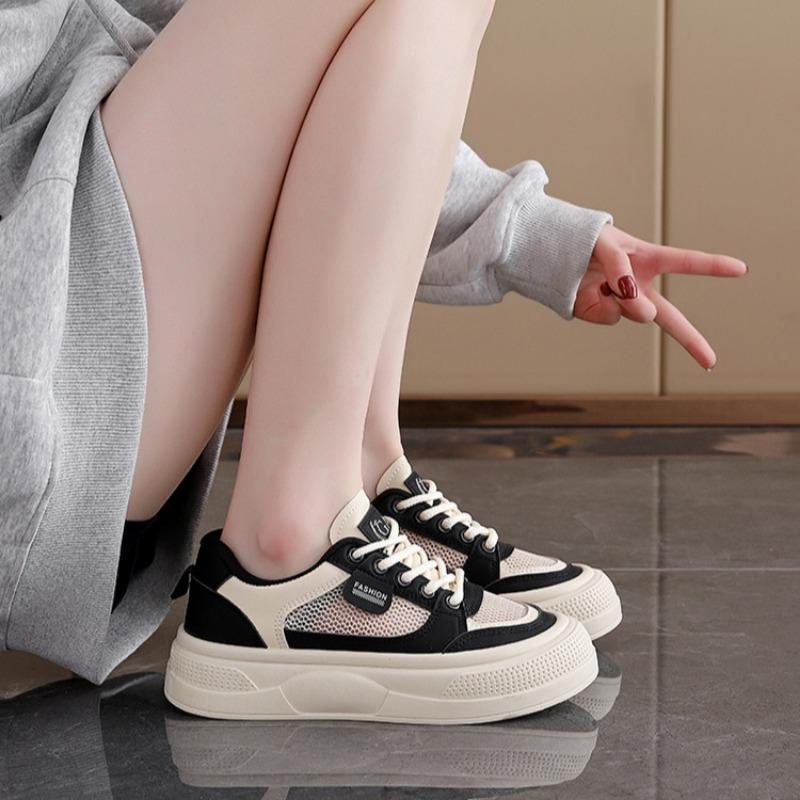 Fashion Zapatos De Mujer New Women Flat Sneakers Summer Mesh Breathable Rubber Surface Leisure Shoes Women Lace-up Vulcanized Shoes 2025