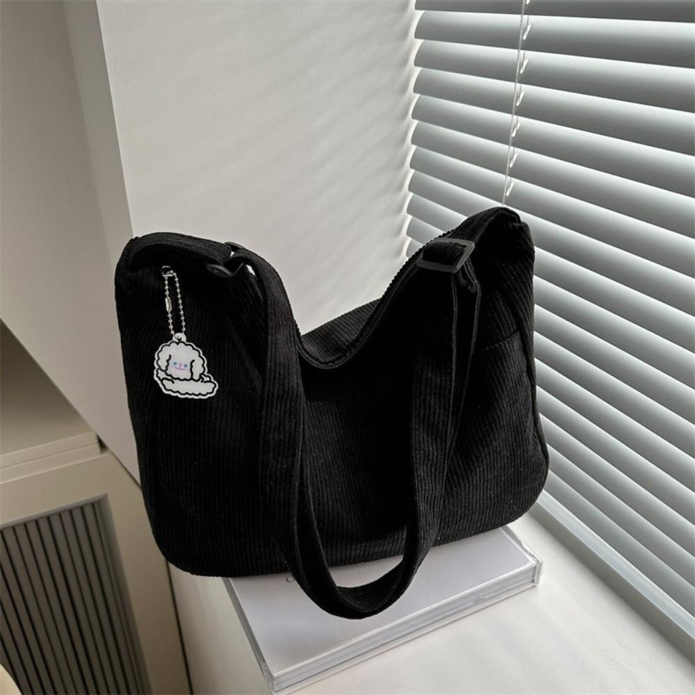 Korean Style Corduroy Shoulder Bag Solid Color Women Tote Bag Portable Crossbody Bag  Women
