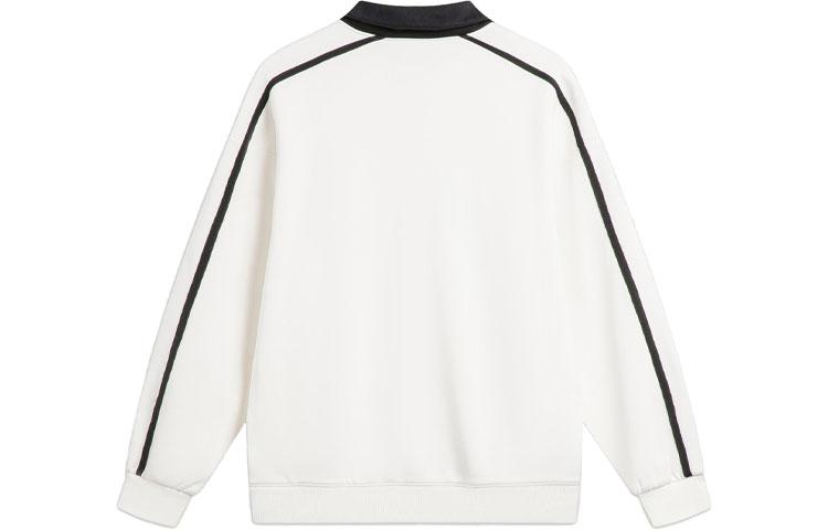 Li Ning Sports Fashion Collection Vintage Multicolor Logo Letter Embroidery Lapel Long Sleeved Fleece Lined Pullover AWDU919-1