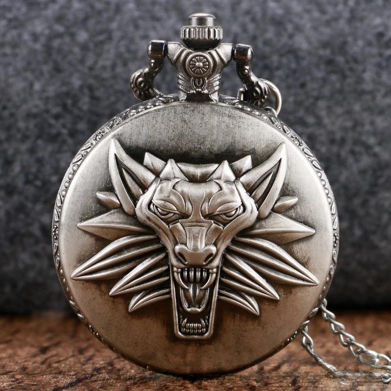 

Косплей Винтажные карманные часы Аниме Игровая фигурка Голова волка Кварцевые часы для фанатов Подарки