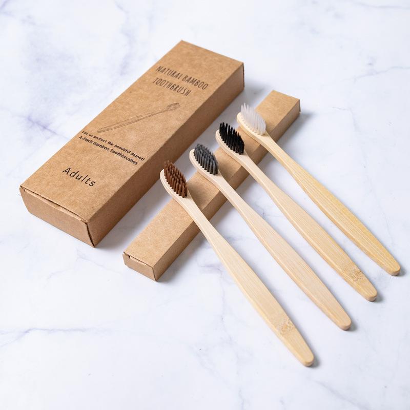 Bamboo Toothbrush Set for Kids & Adults - Round Handle (4, 5, 8, 10 pcs) with Optional Logo