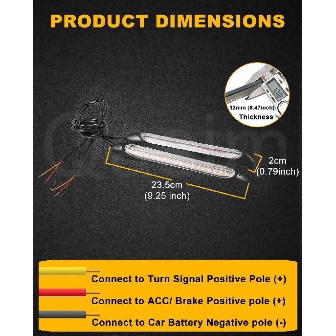 LED Tail Light 9.25in Trailer Turn Signal Rear Lamp Streamer Follow Amber Start Scan Red Brake Stop Reverse Safety Indicator DRL Lights for Pickup