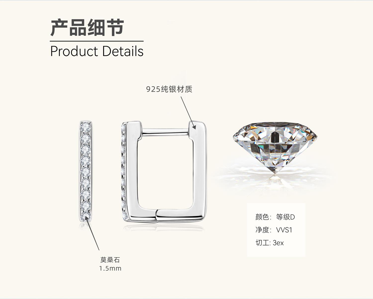 

Silvere Glam Стиль Роскоши, Ощущение Высокого Класса, Квадратные Серьги с Муассанитами, Женский Нишевый Дизайнерский Тренд, Серьги из Стерлингового Серебра S925 0.135 carat+0.135 carat белый