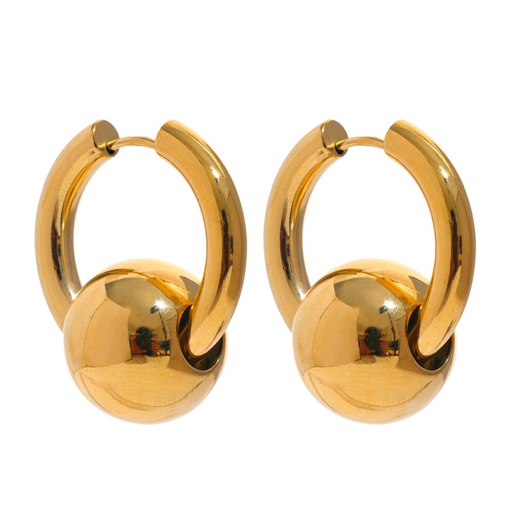 316l Stainless Steel Metal Round Ball Hoop Earrings Waterproof 18K Gold PVD Plated Texture Fashion Charm Jewelry Women New