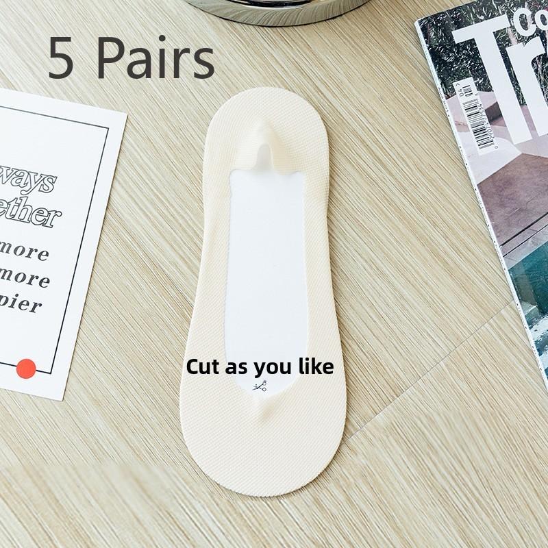 5 Pairs of Women's Summer Thin Ice Silk Sweat Absorption Shallow Mouth Invisible Short Boat Socks