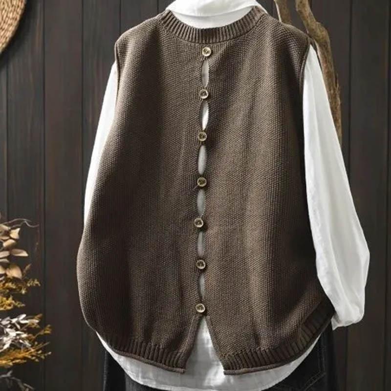 Vestă Tricotată Femei Largă Mărime Mare Casual Versatilă Fără Mâneci cu Nasturi la Spate