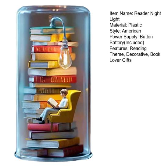 Reading In Tube Night Light Miniature Reader Figurine Statue Home Office Desktop LED Decorative Lamp Ornament Book Lover Gifts