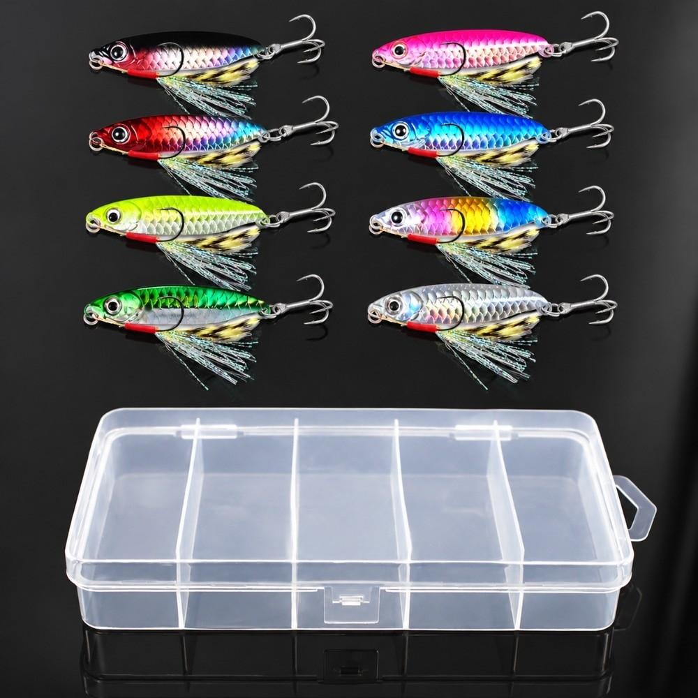 8Pcs Set Sharp Hooks Metal Fishing Lure 3D Eyes Design Metal Jig Spoon Saltwater Fishing