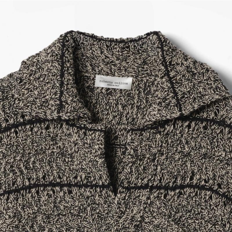 Roberto Collina Striped Polo Knit  Nero Ecru  Black Rcf1m50001a98