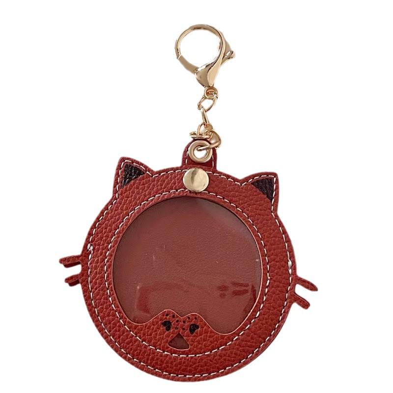 Kreative Katzen-Anstecknadel-Tasche mit 58mm Anime-Stern-Display - Cartoon-Design Lederetui