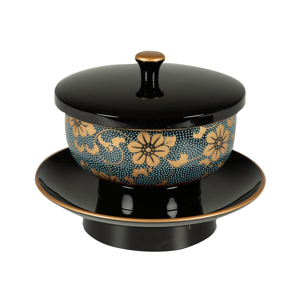 Sunmany Authentic Kutani Ware Tea Bowl with Tea Stand and Yamanaka Made in Easy to Buddhist Perfect for Memorial and Buddhist Classic Buddhist Simple