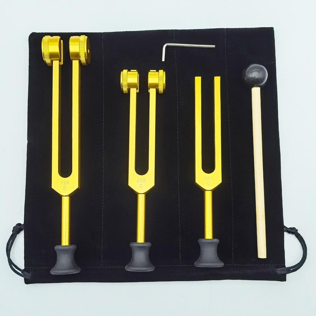 128Hz, 256Hz, 512Hz Gouden Aluminiumlegering Stemvork Set met Basis (3 stukken)