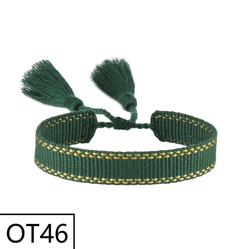 European & American Style Woven Bracelet - Solid Color, 1.3cm, Handmade Tassel, Fashionable Polyester Hand Rope for Women