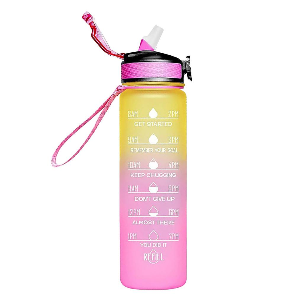 32oz Motivational Fitness Sports Water Bottle With Time & Straw, Large Wide Mouth Leakproof