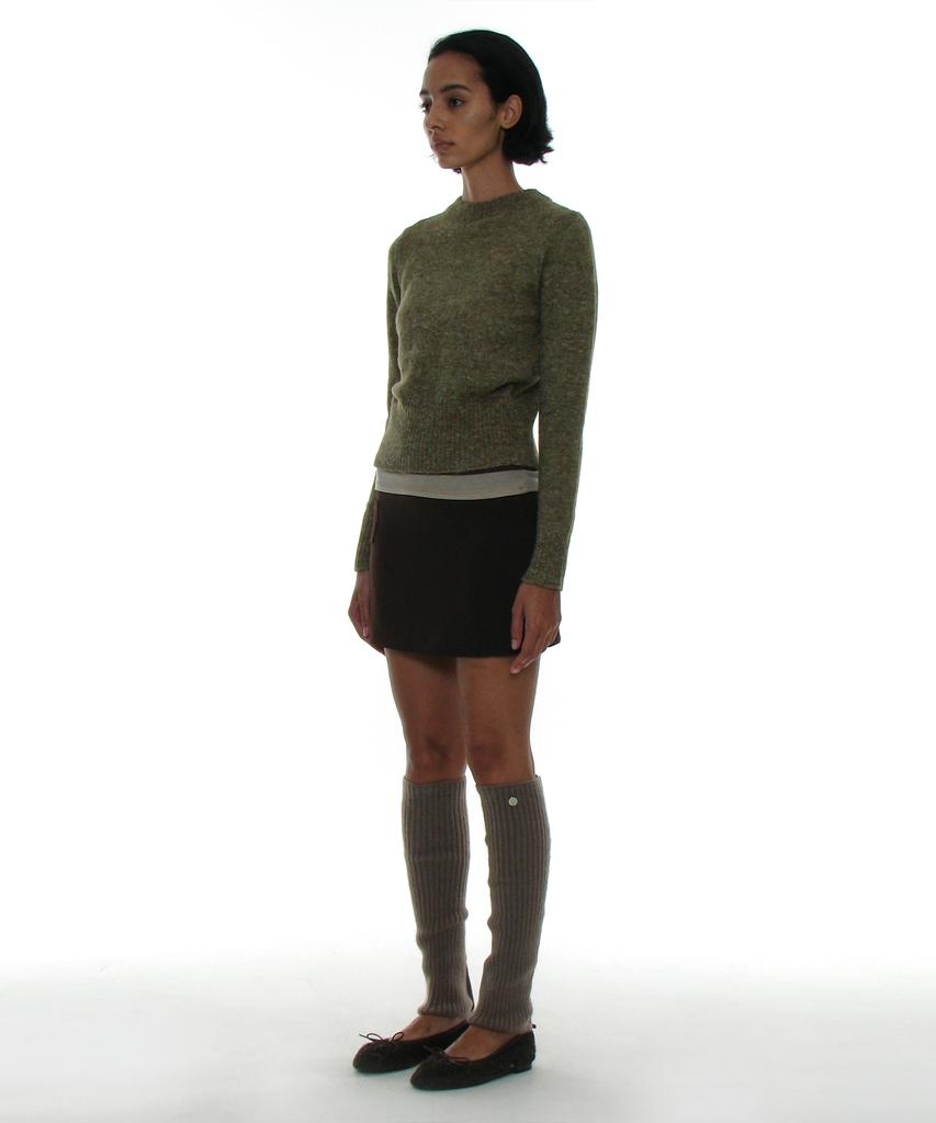 PARTIMENTO WOMEN Gradient Wide Rib Knit Crew Neck_Khaki Green