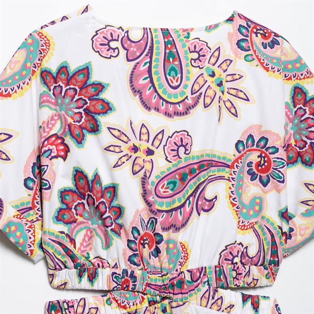 Spring/Summer 2025 Women's Slim Fit V-Neck Hollow-Out Print Dress