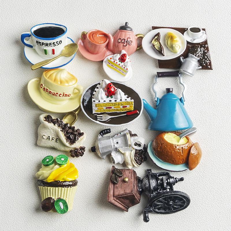Nordic Ins Home Decoration 3D Food Macarone Coffee Refrigerator Paste Magnetic Coffee Cake Kettle Fridge Magnet Collection Gifts