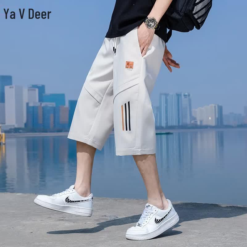 Ya Lu Men's Ice Silk Patchwork Sport Capris