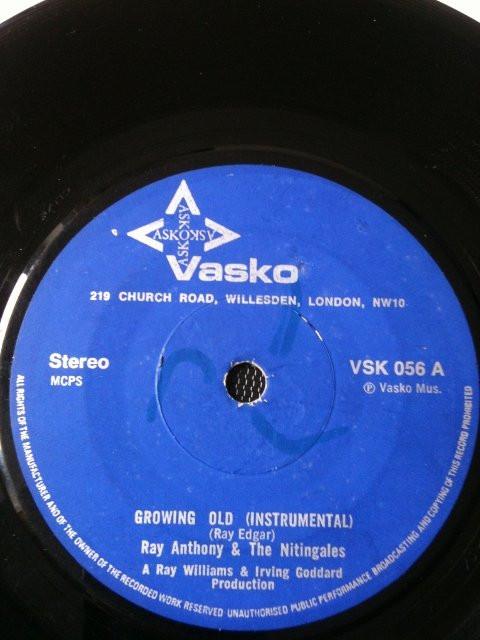 7inch Record RAY ANTHONY  THE NITINGALES  Growing Old Instrumental VSK056 VASKO UK SoulFunk Used