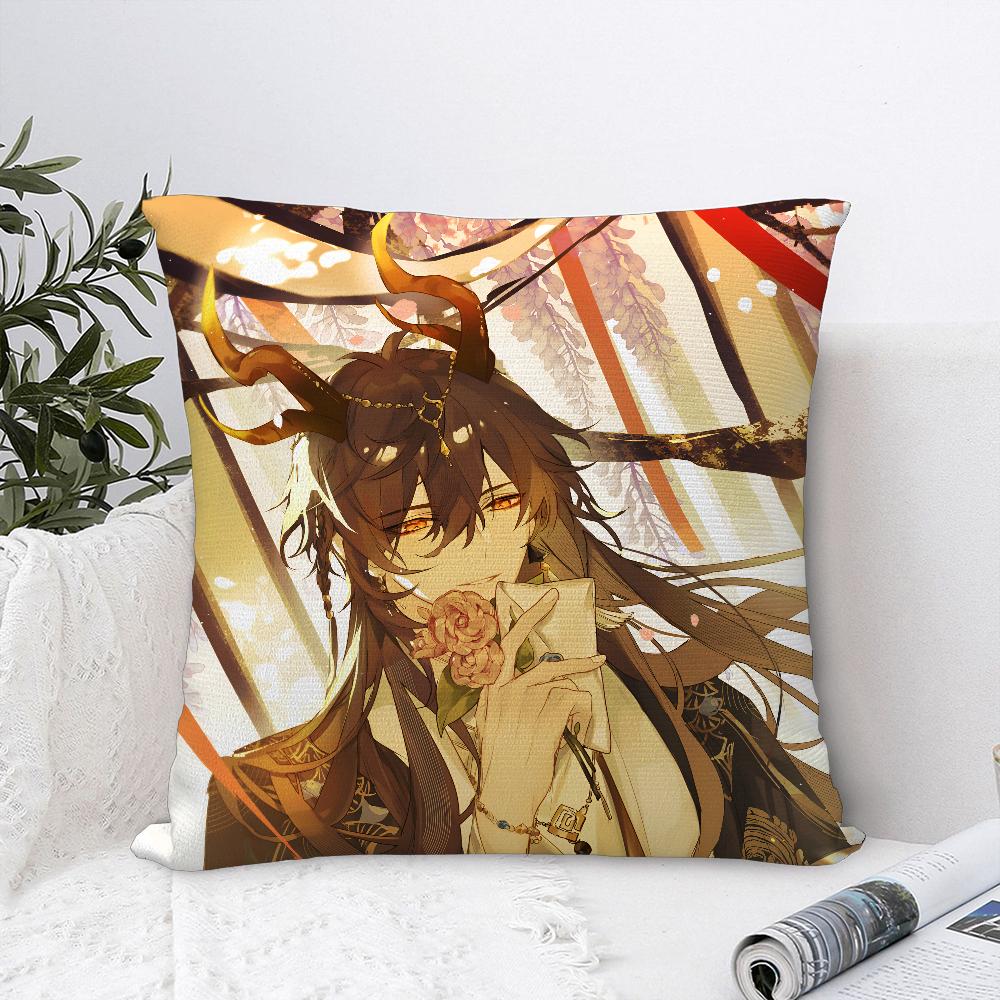 Zhongli Genshin Impact Pillow Case Sofa Decorative Home Double-Sided Printing Short Plush Cushion Cover Throw Pillow Cover