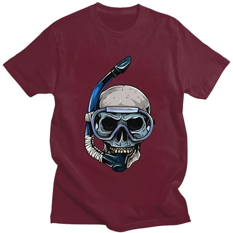 Custom Dive Diver Scuba Diving Skull T Shirts for Men Pure Cotton Tees Tshirt Short Sleeve Tshirt Clothes