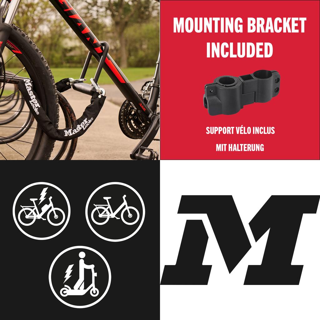 Master Lock Sold Secure Bike D Lock with Chain, Key, 220 x 75 mm