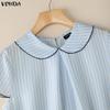 VONDA Summer Women Striped Print Casual Short Sleeve Blouse T-shirts