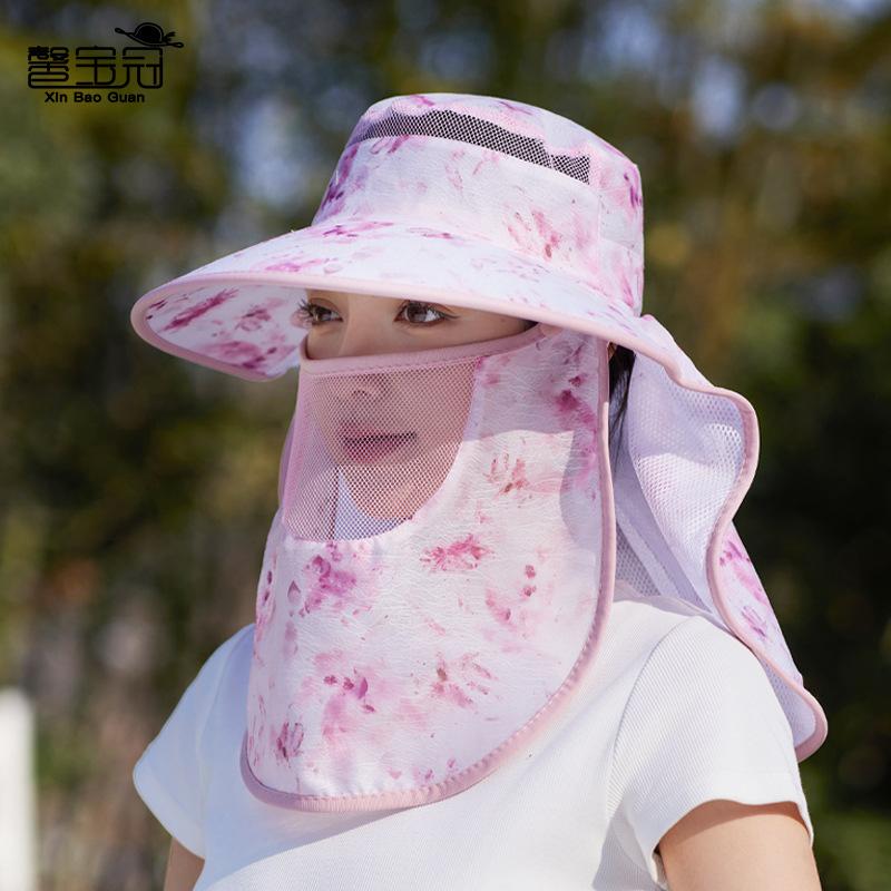 Summer big brim sun hat children multi-functional shawl neck protection sun protection cap outdoor cycling mask face covering bucket hat