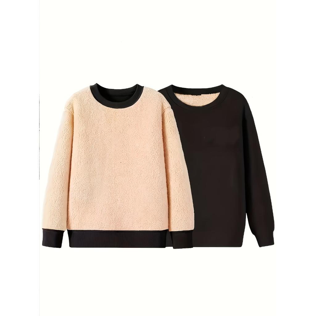 Tight Fitting Warm Clothing with Plush Insulation, Long Sleeves for Casual Sports, Autumn and Winter Tops for Outdoor Wear