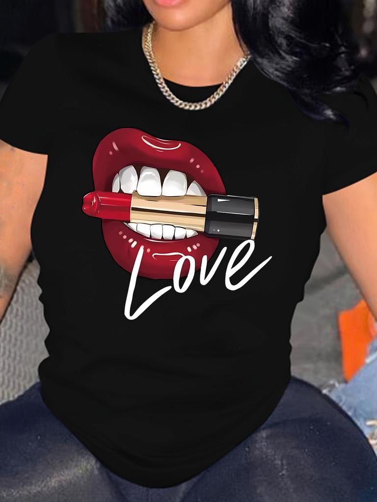 Y2K Vacation Style Unisex 100 Cotton Crew Neck TShirt Lip Lips Graphic Print Short Sleeve Soft Summer Spring Holiday Fashion