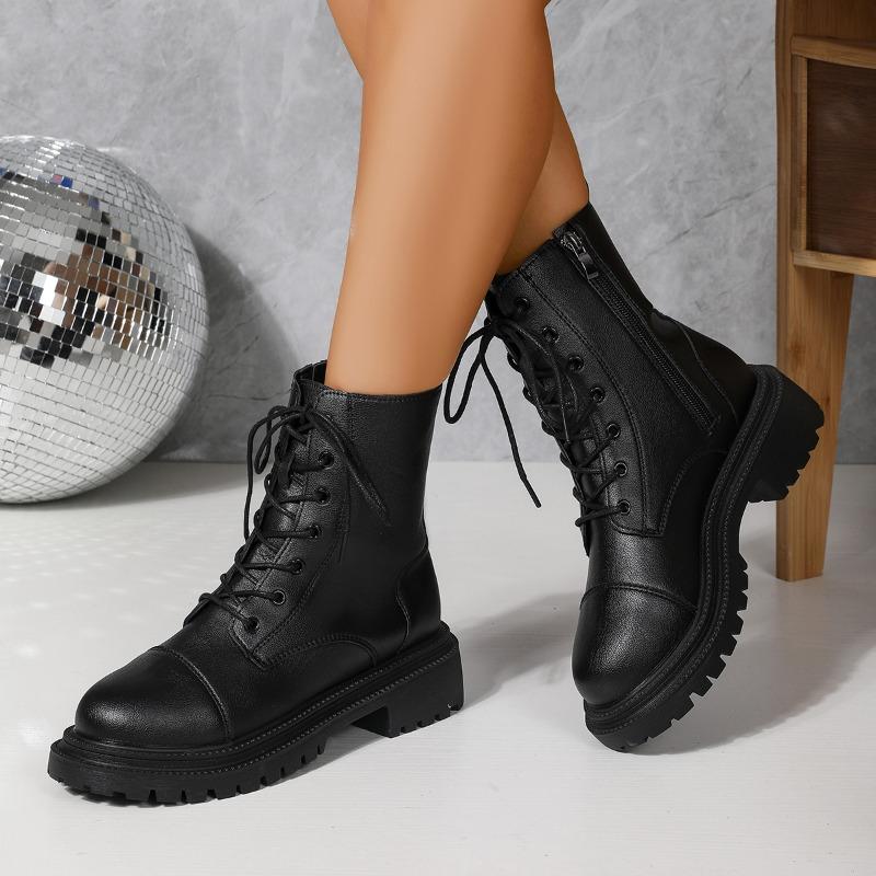 Fashion 2025 High Quality Ladies Shoes Side Zipper Women's Fashion Lace-up Modern Boots Women New Plus Size Best Seller Mid-Calf Boots