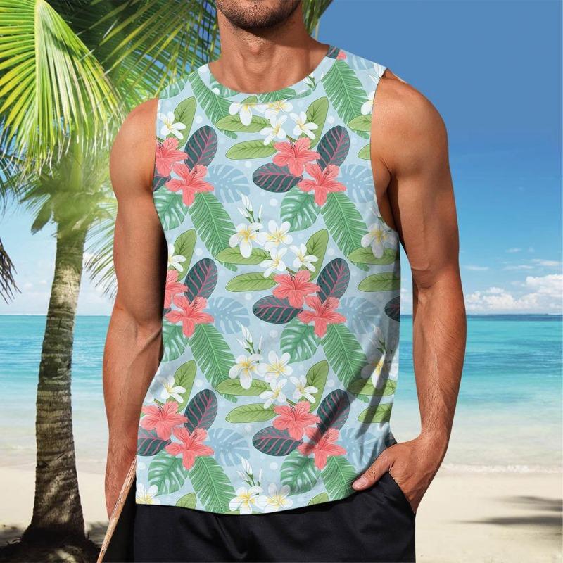 Mens Summer Surf Beach Tank Top Large Size Casual Breathable Sleeveless Top Loose Print Tank Top Man Shirt