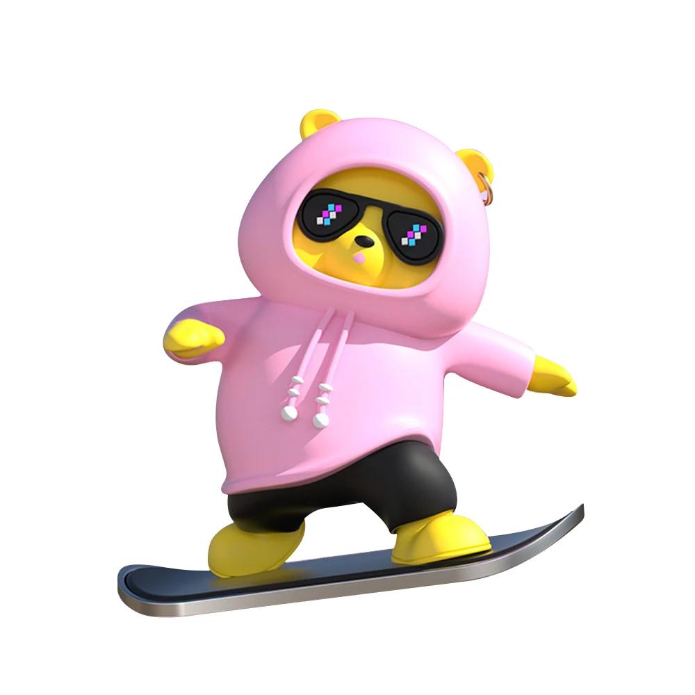Car Dashboard Ornaments Automatic Sliding Skateboard Bear Mobile Cute Bear Decoration Interior Accessories Moving with Driving