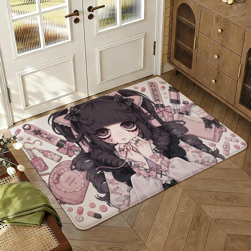 Cute Jirai Kei Floor Mat Soft Thickened Absorbent Non-Slip Bedroom Living Room Door Mat Home Decor Flannel Rugs