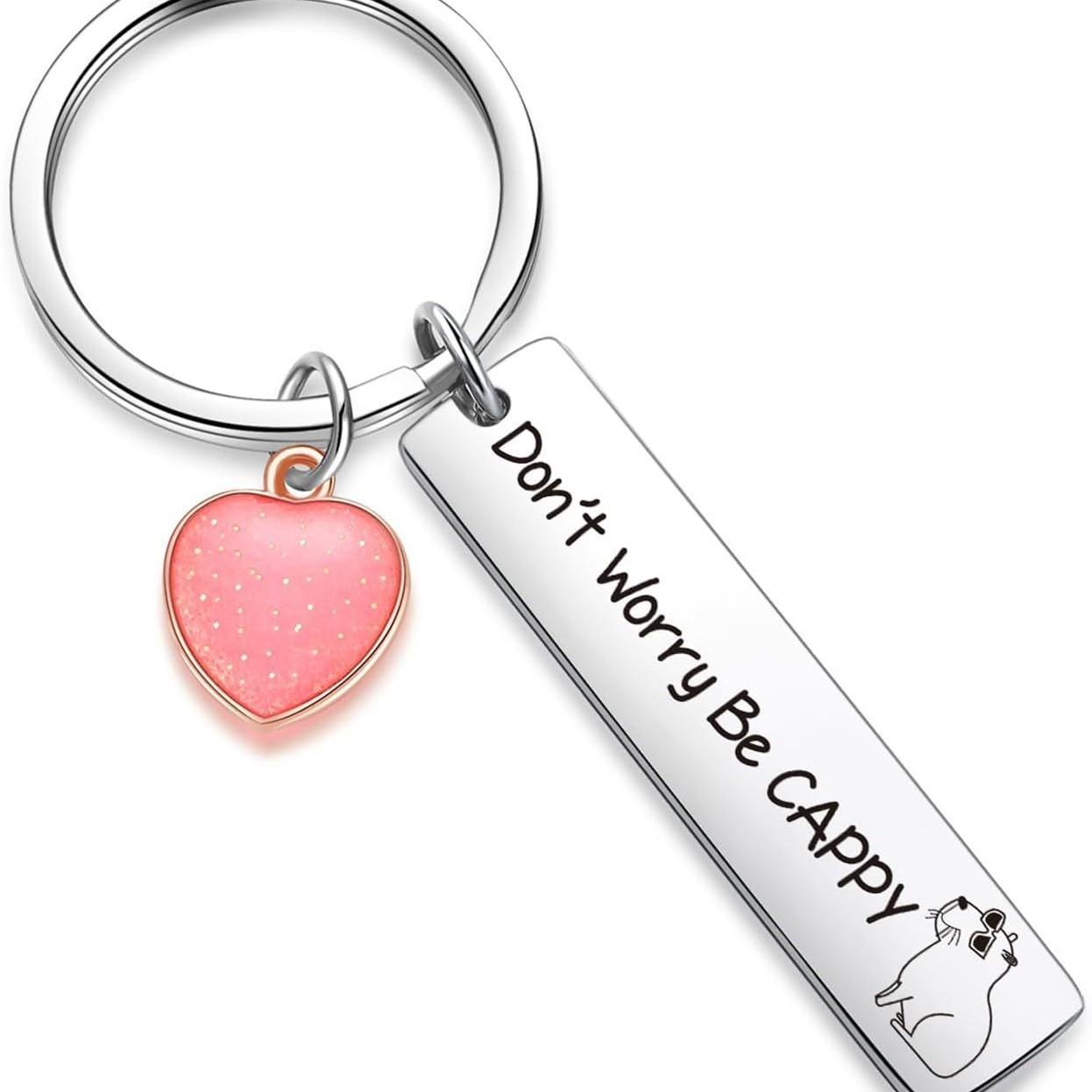 Love Capybara Stainless Steel Keychain Inspirational Encouraging Pendant Stylish Bag Charm Practical Gift for Children Friends