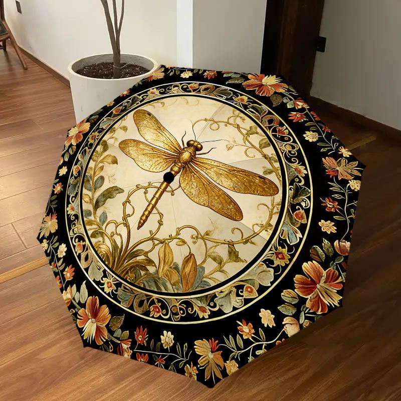 1PC Dragonfly Floral Umbrella-8-Rib Reinforced, Automatic Open, Lightweight & Durable, Cute Fashion Accessory for Outdoor-K1266